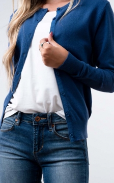 womens blue round-neck cardigan top